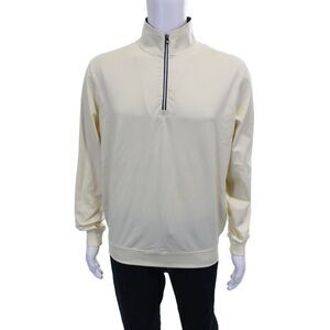 FJ Mens Basic Nylon Zip Mock Neck Hoodie Ivory Size M
